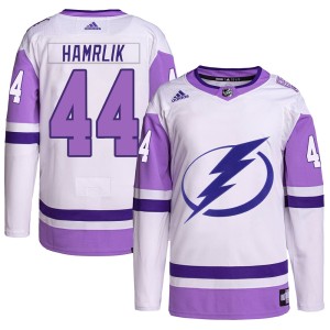 Youth Tampa Bay Lightning Roman Hamrlik Adidas Authentic Hockey Fights Cancer Primegreen Jersey - White/Purple