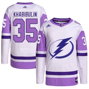 Youth Tampa Bay Lightning Nikolai Khabibulin Adidas Authentic Hockey Fights Cancer Primegreen Jersey - White/Purple