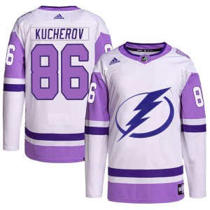 Youth Tampa Bay Lightning Nikita Kucherov Adidas Authentic Hockey Fights Cancer Primegreen Jersey - White/Purple