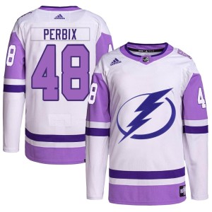 Youth Tampa Bay Lightning Nick Perbix Adidas Authentic Hockey Fights Cancer Primegreen Jersey - White/Purple