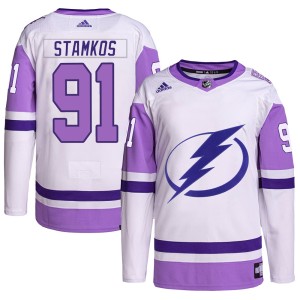 Youth Tampa Bay Lightning Steven Stamkos Adidas Authentic Hockey Fights Cancer Primegreen Jersey - White/Purple