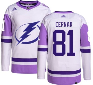 Youth Tampa Bay Lightning Erik Cernak Adidas Authentic Hockey Fights Cancer Jersey -