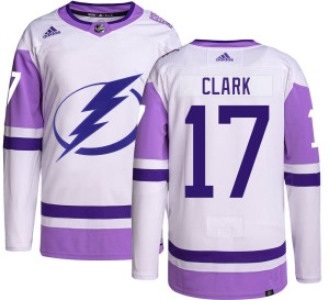 Youth Tampa Bay Lightning Wendel Clark Adidas Authentic Hockey Fights Cancer Jersey -