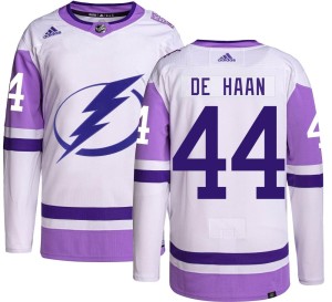 Youth Tampa Bay Lightning Calvin de Haan Adidas Authentic Hockey Fights Cancer Jersey -