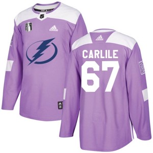 Youth Tampa Bay Lightning Declan Carlile Adidas Authentic Fights Cancer Practice 2022 Stanley Cup Final Jersey - Purple