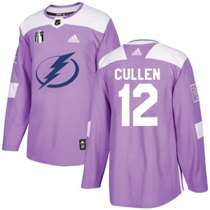 Youth Tampa Bay Lightning John Cullen Adidas Authentic Fights Cancer Practice 2022 Stanley Cup Final Jersey - Purple
