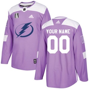 Youth Tampa Bay Lightning Custom Adidas Authentic Fights Cancer Practice 2022 Stanley Cup Final Jersey - Purple