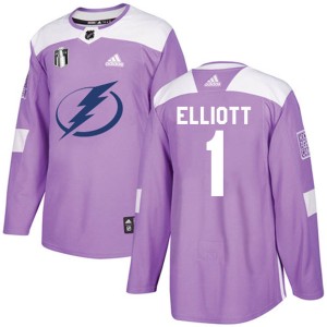 Youth Tampa Bay Lightning Brian Elliott Adidas Authentic Fights Cancer Practice 2022 Stanley Cup Final Jersey - Purple
