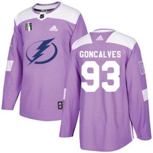 Youth Tampa Bay Lightning Gage Goncalves Adidas Authentic Fights Cancer Practice 2022 Stanley Cup Final Jersey - Purple