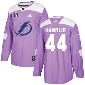 Youth Tampa Bay Lightning Roman Hamrlik Adidas Authentic Fights Cancer Practice 2022 Stanley Cup Final Jersey - Purple