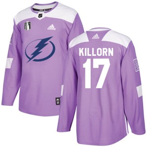 Youth Tampa Bay Lightning Alex Killorn Adidas Authentic Fights Cancer Practice 2022 Stanley Cup Final Jersey - Purple