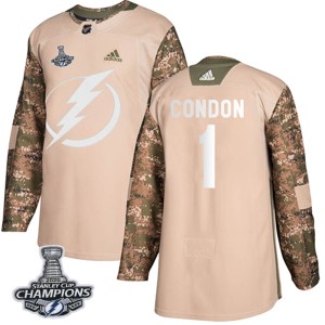 Youth Tampa Bay Lightning Mike Condon Adidas Authentic Veterans Day Practice 2020 Stanley Cup Champions Jersey - Camo