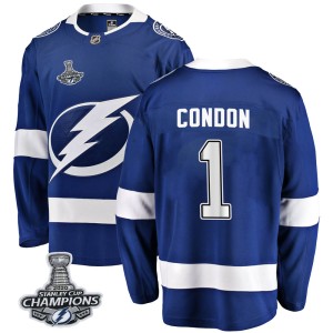 Youth Tampa Bay Lightning Mike Condon Fanatics Branded Breakaway Home 2020 Stanley Cup Champions Jersey - Blue