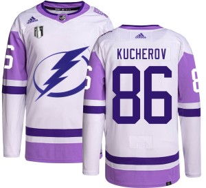 Youth Tampa Bay Lightning Nikita Kucherov Adidas Authentic Hockey Fights Cancer 2022 Stanley Cup Final Jersey -