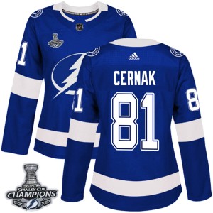 Women's Tampa Bay Lightning Erik Cernak Adidas Authentic Home 2020 Stanley Cup Champions Jersey - Blue