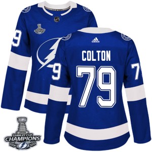 Women's Tampa Bay Lightning Ross Colton Adidas Authentic Home 2020 Stanley Cup Champions Jersey - Blue