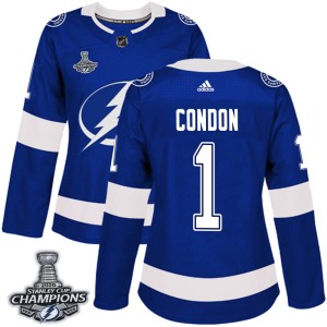 Women's Tampa Bay Lightning Mike Condon Adidas Authentic Home 2020 Stanley Cup Champions Jersey - Blue