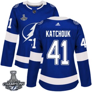 Women's Tampa Bay Lightning Boris Katchouk Adidas Authentic Home 2020 Stanley Cup Champions Jersey - Blue