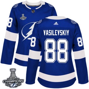 Women's Tampa Bay Lightning Andrei Vasilevskiy Adidas Authentic Home 2020 Stanley Cup Champions Jersey - Blue