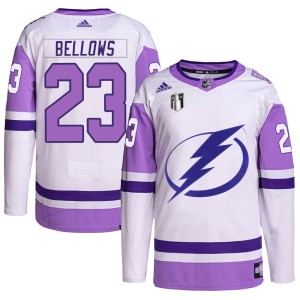 Youth Tampa Bay Lightning Brian Bellows Adidas Authentic Hockey Fights Cancer Primegreen 2022 Stanley Cup Final Jersey - White/P