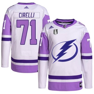 Youth Tampa Bay Lightning Anthony Cirelli Adidas Authentic Hockey Fights Cancer Primegreen 2022 Stanley Cup Final Jersey - White
