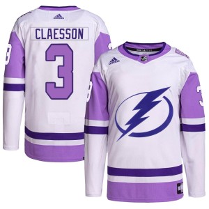 Youth Tampa Bay Lightning Fredrik Claesson Adidas Authentic Hockey Fights Cancer Primegreen 2022 Stanley Cup Final Jersey - Whit