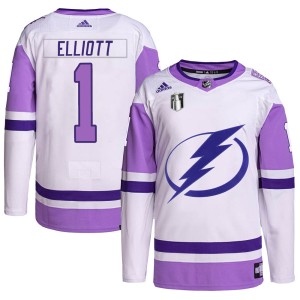 Youth Tampa Bay Lightning Brian Elliott Adidas Authentic Hockey Fights Cancer Primegreen 2022 Stanley Cup Final Jersey - White/P