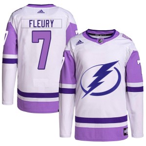 Youth Tampa Bay Lightning Haydn Fleury Adidas Authentic Hockey Fights Cancer Primegreen 2022 Stanley Cup Final Jersey - White/Pu