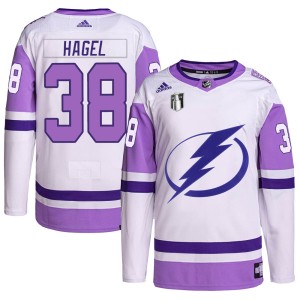Youth Tampa Bay Lightning Brandon Hagel Adidas Authentic Hockey Fights Cancer Primegreen 2022 Stanley Cup Final Jersey - White/P