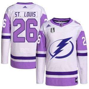 Youth Tampa Bay Lightning Martin St. Louis Adidas Authentic Hockey Fights Cancer Primegreen 2022 Stanley Cup Final Jersey - Whit