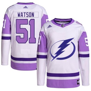 Youth Tampa Bay Lightning Austin Watson Adidas Authentic Hockey Fights Cancer Primegreen 2022 Stanley Cup Final Jersey - White/P