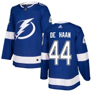 Youth Tampa Bay Lightning Calvin de Haan Adidas Authentic Home Jersey - Blue