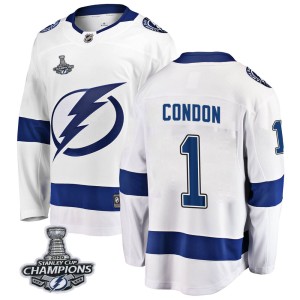 Men's Tampa Bay Lightning Mike Condon Fanatics Branded Breakaway Away 2020 Stanley Cup Champions Jersey - White