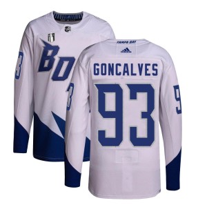 Youth Tampa Bay Lightning Gage Goncalves Adidas Authentic 2022 Stadium Series Primegreen 2022 Stanley Cup Final Jersey - White