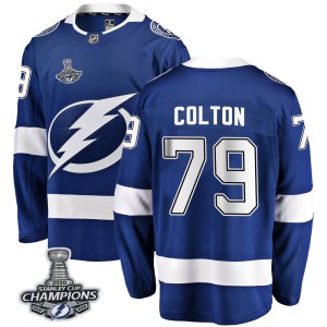 Men's Tampa Bay Lightning Ross Colton Fanatics Branded Breakaway Home 2020 Stanley Cup Champions Jersey - Blue