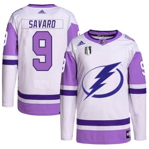 Men's Tampa Bay Lightning Denis Savard Adidas Authentic Hockey Fights Cancer Primegreen 2022 Stanley Cup Final Jersey - White/Pu