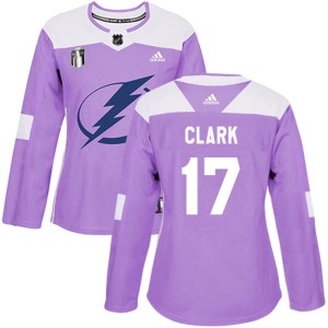 Women's Tampa Bay Lightning Wendel Clark Adidas Authentic Fights Cancer Practice 2022 Stanley Cup Final Jersey - Purple