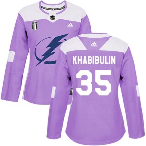 Women's Tampa Bay Lightning Nikolai Khabibulin Adidas Authentic Fights Cancer Practice 2022 Stanley Cup Final Jersey - Purple