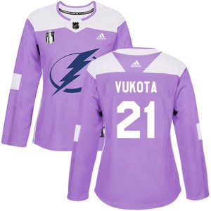 Women's Tampa Bay Lightning Mick Vukota Adidas Authentic Fights Cancer Practice 2022 Stanley Cup Final Jersey - Purple