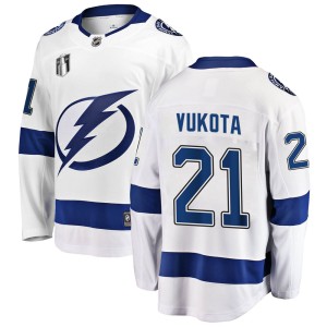 Men's Tampa Bay Lightning Mick Vukota Fanatics Branded Breakaway Away 2022 Stanley Cup Final Jersey - White