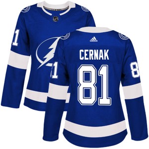 Women's Tampa Bay Lightning Erik Cernak Adidas Authentic Home Jersey - Blue