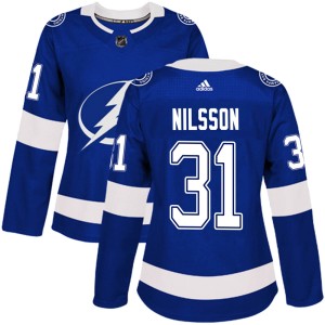 Women's Tampa Bay Lightning Anders Nilsson Adidas Authentic Home Jersey - Blue