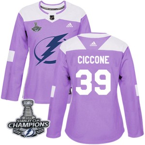 Women's Tampa Bay Lightning Enrico Ciccone Adidas Authentic Fights Cancer Practice 2020 Stanley Cup Champions Jersey - Purple