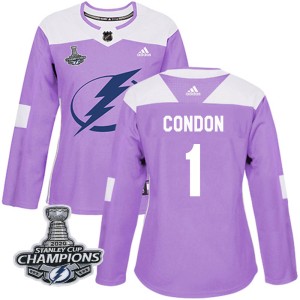 Women's Tampa Bay Lightning Mike Condon Adidas Authentic Fights Cancer Practice 2020 Stanley Cup Champions Jersey - Purple