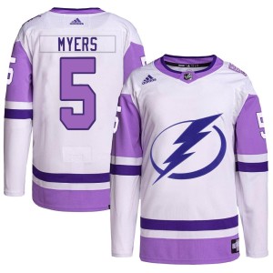 Men's Tampa Bay Lightning Philippe Myers Adidas Authentic Hockey Fights Cancer Primegreen Jersey - White/Purple