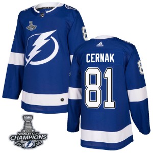 Men's Tampa Bay Lightning Erik Cernak Adidas Authentic Home 2020 Stanley Cup Champions Jersey - Blue