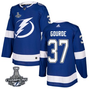 Men's Tampa Bay Lightning Yanni Gourde Adidas Authentic Home 2020 Stanley Cup Champions Jersey - Blue