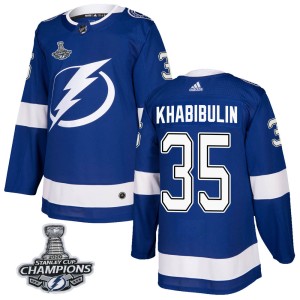 Men's Tampa Bay Lightning Nikolai Khabibulin Adidas Authentic Home 2020 Stanley Cup Champions Jersey - Blue
