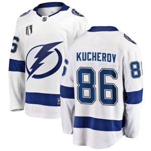 Youth Tampa Bay Lightning Nikita Kucherov Fanatics Branded Breakaway Away 2022 Stanley Cup Final Jersey - White