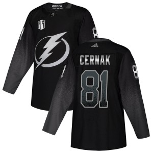 Youth Tampa Bay Lightning Erik Cernak Adidas Authentic Alternate 2022 Stanley Cup Final Jersey - Black